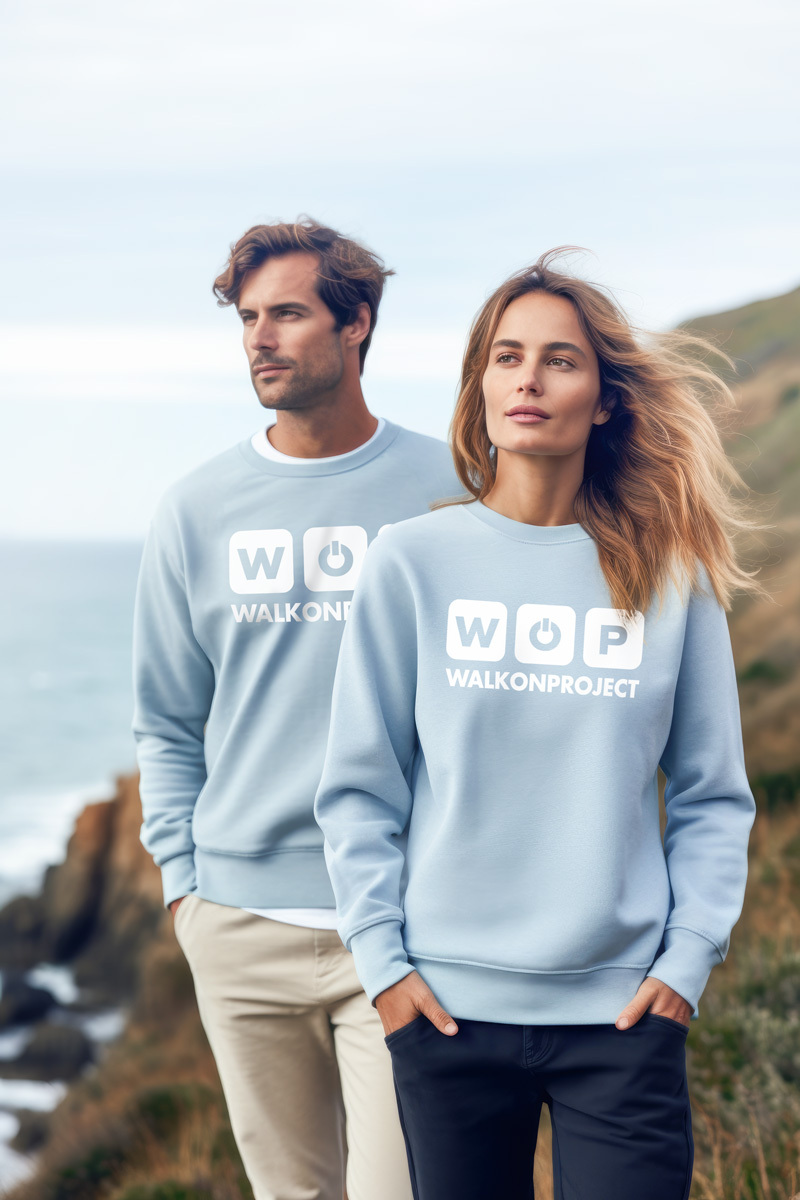 Sudadera algodón orgánico sin gorro WOP azul claro   Unisex